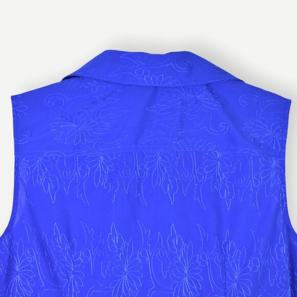 Fred David Top MP Womens Blue Sleeveless Collared Button Front V-Neck - Picture 10 of 10